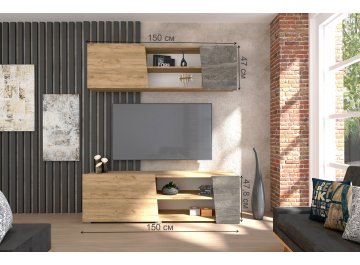 Мини-стенка Аллегро 10 камень тёмный / дуб крафт золотой комплектация 2
