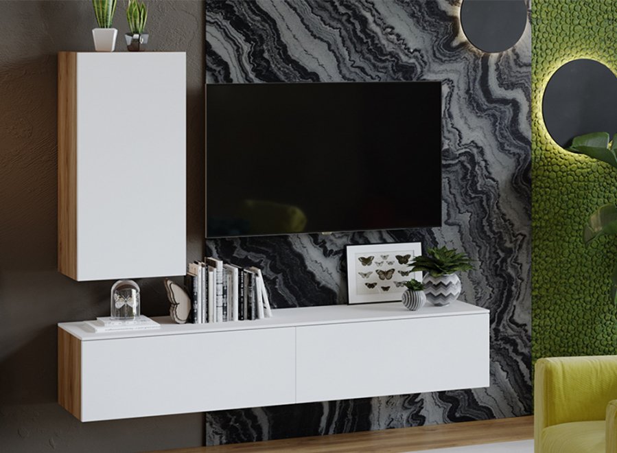 Модульная гостиная Порто яблоня беллуно / белый софт комплектация 5