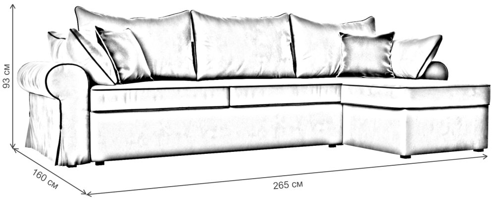 Диван угловой Центавр велюр черный с голубыми подушками правый
