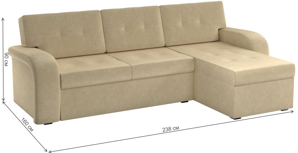 Диван угловой Севиль микровельвет бежевый правый