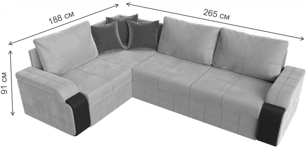 Диван угловой Николь левый велюр / экокожа бежевый / коричневый