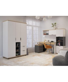 Книжный шкаф Скайлайт СЛ-4К блэквуд ячменный / графит / белый / меренга