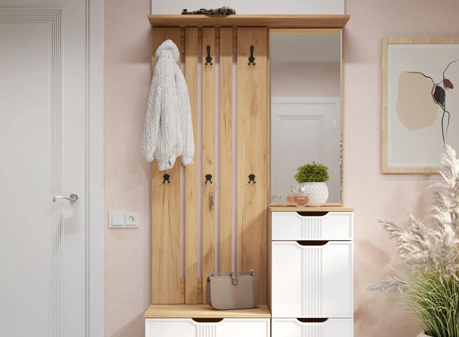 Модульная прихожая Эмилия ЭЛ-002 дуб крафт золотой / меренга комплектация 1 (К)