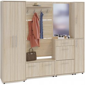 Модульная прихожая ШО-1 + ВШ-3.1 + ТП-3 + ТП-4 + ПЗ-4 беленый дуб (комплектация 1)