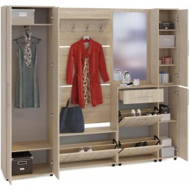 Модульная прихожая ШО-1 + ВШ-3.1 + ТП-3 + ТП-4 + ПЗ-4 беленый дуб (комплектация 1)