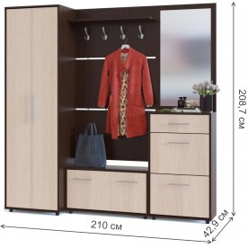 Модульная прихожая ТП-3 + ТП-2 + ПЗ-3 + ВШ-3.1 + ШО-1 венге / беленый дуб (комплектация 6)