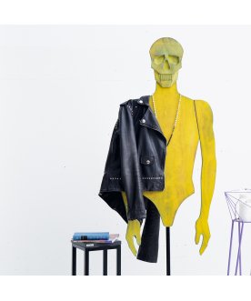 Напольная вешалка Костя с головой череп желтая