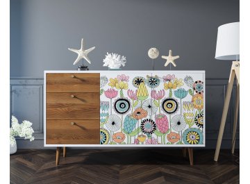 Детский комод Воаб с двумя дверками и ящиками принт 3 / орех