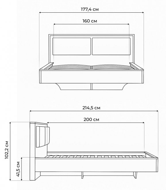 Двуспальная кровать Клауд 160х200 парящая дуб крафт золотой / антрацит