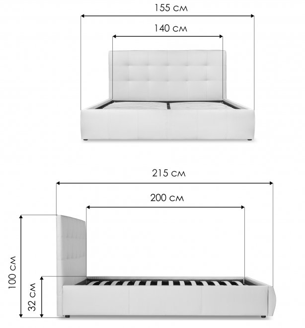 Полутораспальная кровать Афродита-2 140х200 с ПМ экокожа белая