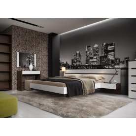 Полутораспальная кровать Виго 140х200 см белый дым глянец / венге мали с матрасом