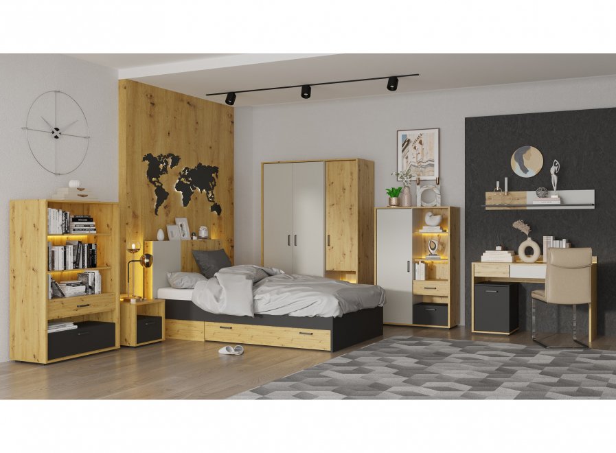 Спальный гарнитур Лердти артизан / черный / серый комлектация 1