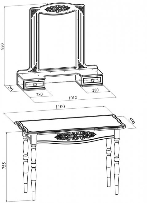 Туалетный столик Ассоль АС-3638 белое дерево с зеркалом