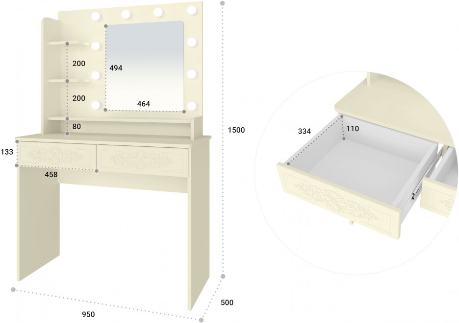 Туалетный столик Ассоль Лайт ТСН-5 ваниль с зеркалом