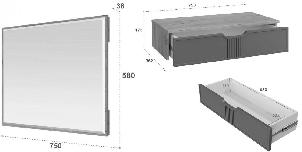 Туалетный столик Эмилия дуб крафт золотой / графит комплектация 1