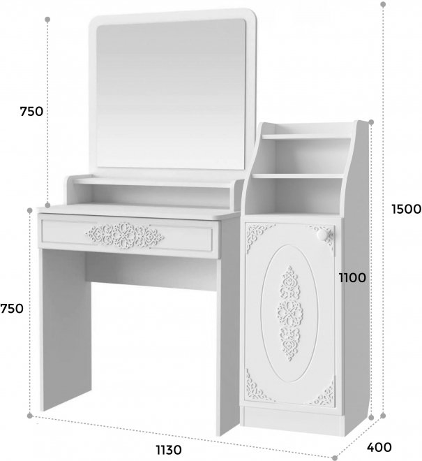 Туалетный столик Ассоль АС-6401 белое дерево