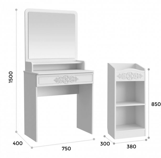 Туалетный столик Ассоль АС-6601 белое дерево