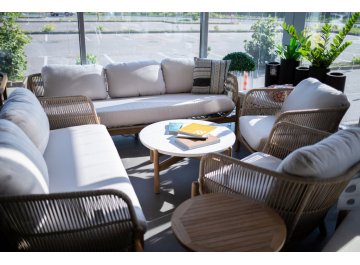 Диван деревянный плетеный двухместный Talara бежевый / лен