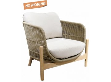 Кресло деревянное плетеное с подушками Talara бежевый / лен