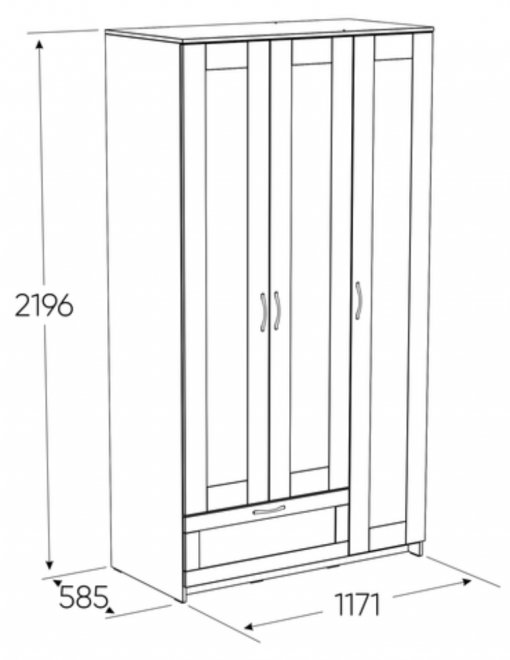 Шкаф Сириус трехдверный с одним выдвижным ящиком белый