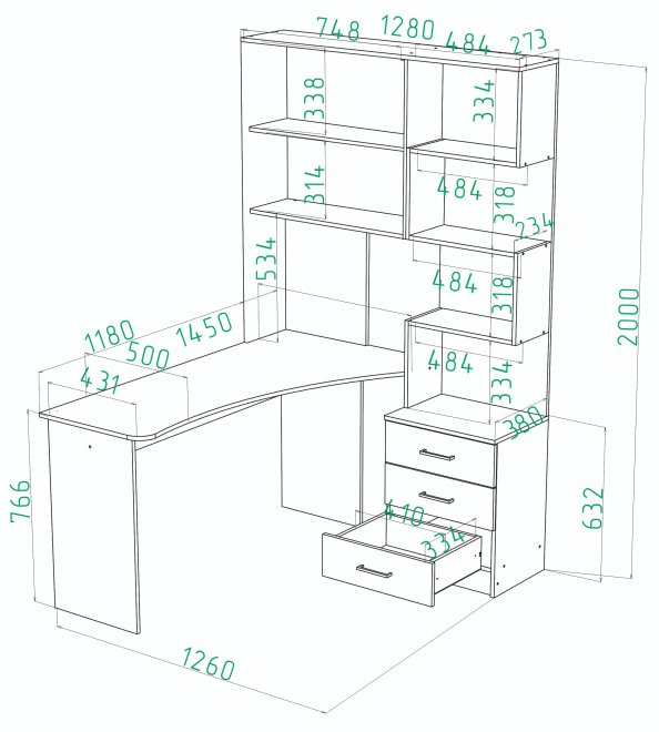 Компьютерный стол Ганор левый дуб вотан / белый