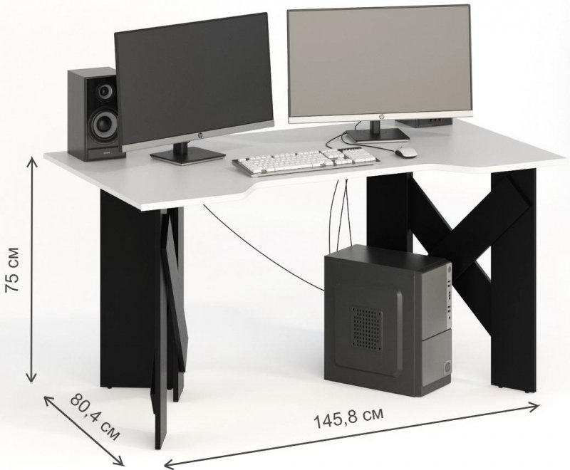 Компьютерный стол СКП-10 GL-10 черный / белый