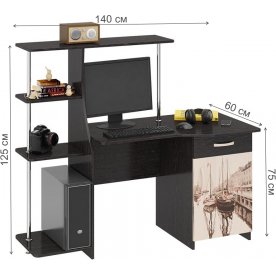 Компьютерный стол Студент-Стиль М венге цава / дуб молочный с рисунком