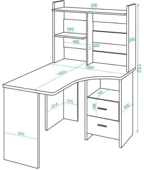 Стол компьютерный с надстройкой 100 х 120 см угловой карамель / венге правый