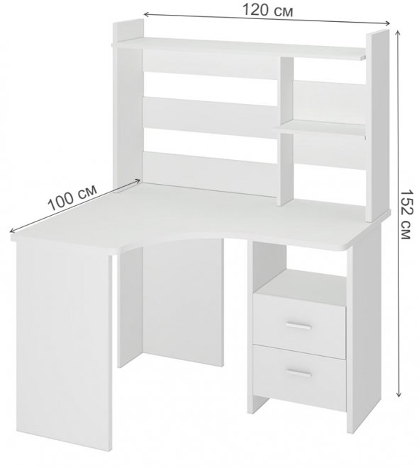 Стол компьютерный  с надстройкой 120 х 100 см угловой белый левый