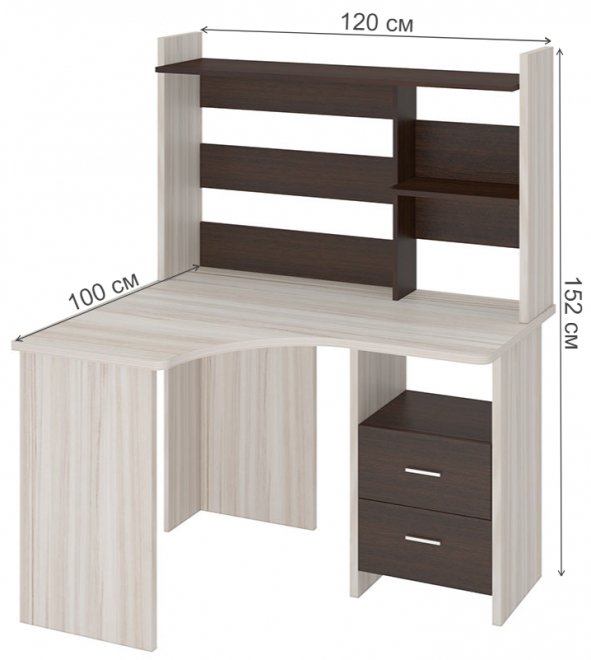 Стол компьютерный с надстройкой 120 х 100 см угловой карамель / венге левый