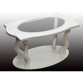 Журнальный стол Берже-3С со стеклом на колесах слоновая кость
