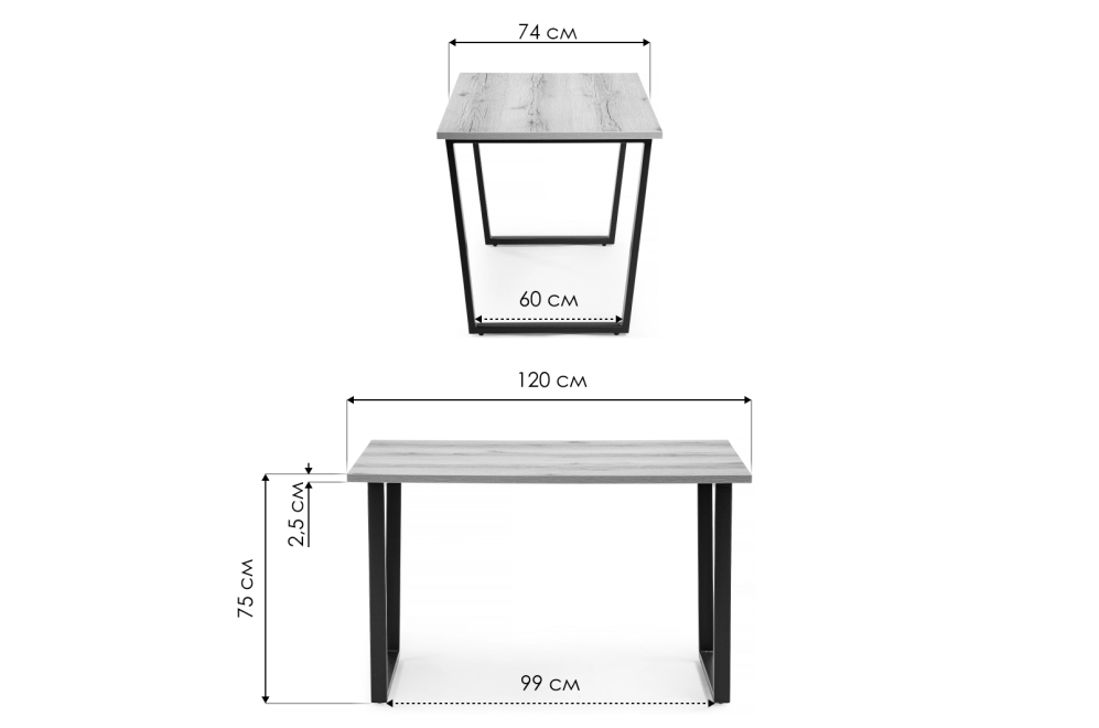 Стол Лота Лофт 120 25 мм черный матовый / дуб вотан