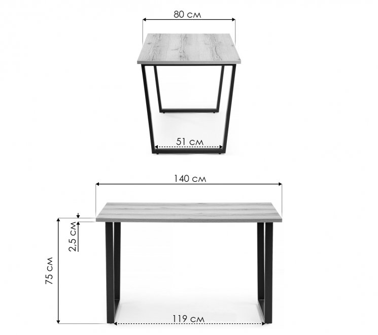 Стол Лота Лофт 140 25 мм черный матовый / дуб вотан