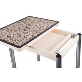 Стол Чинзано М-2 ст2 молочный дуб / кремовый с узором венге / ножка 02