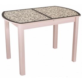 Стол Чинзано ПО-1 ст-2 молочный дуб / крем с узором венге / ножки 04 молочный дуб