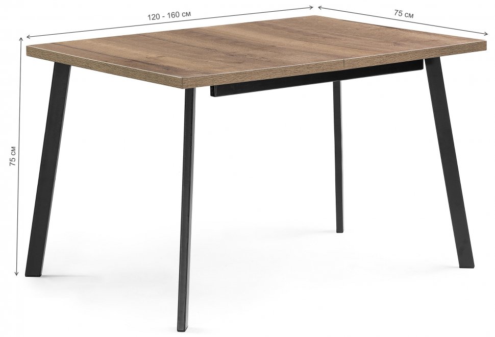 Стол раскладной Колон Лофт 120 32 мм дуб галифакс табако / черный матовый