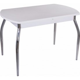 Стол кухонный Альфа ПО КМ белый / камень-04 / ножка 01 хром