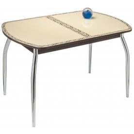 Стол Monro-2 венге / кремовое стекло узор 3 коричневый / вкладка стекло