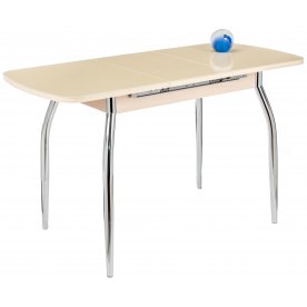 Стол Monro-3 дуб молочный / кремовое стекло / вкладка стекло