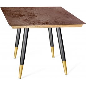 Деревянный стол SHT-TU14/ДУБ 70/70/КЕРАМИКА прозрачный лак / коричневый сепия / чёрный муар / золото