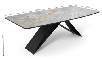 Керамический стол DikLine SKY220 керамика Titanium Silver River Polished / подстолье черное / опоры черные