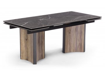 Керамический стол Саливан nero marquina / черный кварц / дуб бомонд лофт