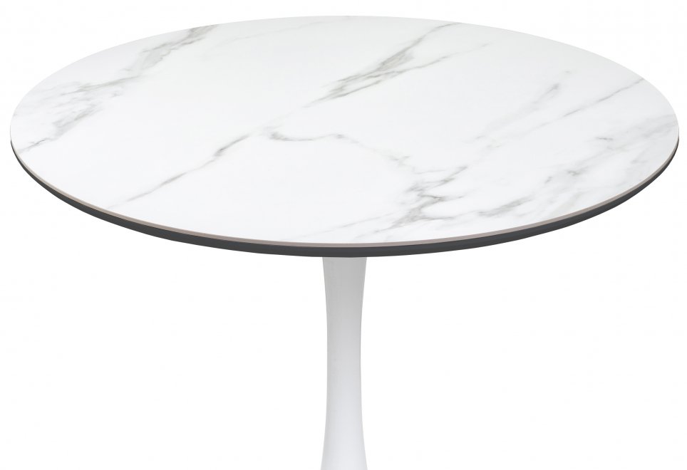 Керамический стол Тулип 90х74 белый мрамор / черная пленка / белый