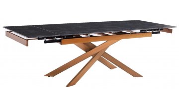 Керамический стол Атак 160-240х90х76 прямоугольный раскладной черный матовый / бронза