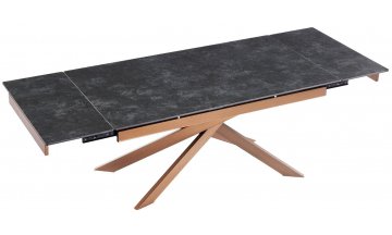 Керамический стол Атак 160-240х90х76 прямоугольный раскладной черный матовый / бронза