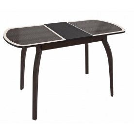 Стол обеденный Ницца СМ-217.01.15 на деревянных ножках венге / кожа коричневая / стекло с рисунком бежевое