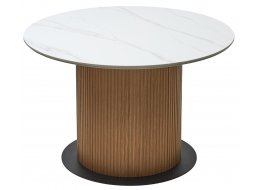 Керамический стол Mesa D120 белый мрамор M326 / oak