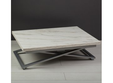 Обеденный стол Левмар Compact D95/S59 белый мрамор/серебро