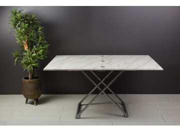 Обеденный стол Левмар Compact D95/S59 белый мрамор/серебро