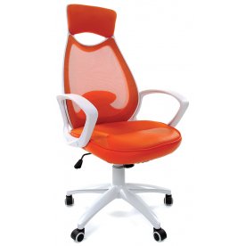Компьютерное кресло Chairman 840 белый пластик DW05 / SW05 / PU52A оранжевое